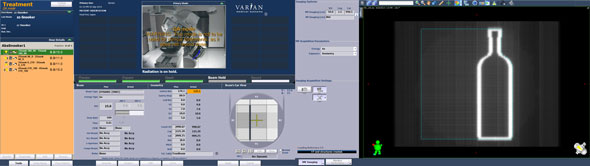 Screenshot of TrueBeam console, showing delivery of the 180_90 snooker cue test field